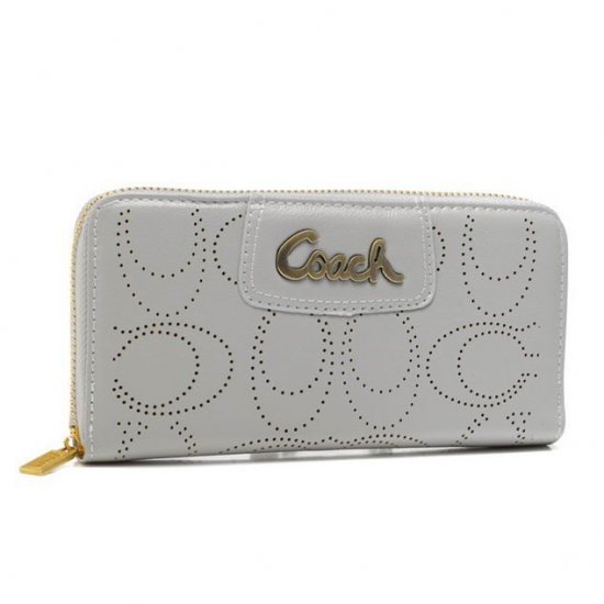 Coach Perforated Logo Large Grey Wallets AXT - Click Image to Close